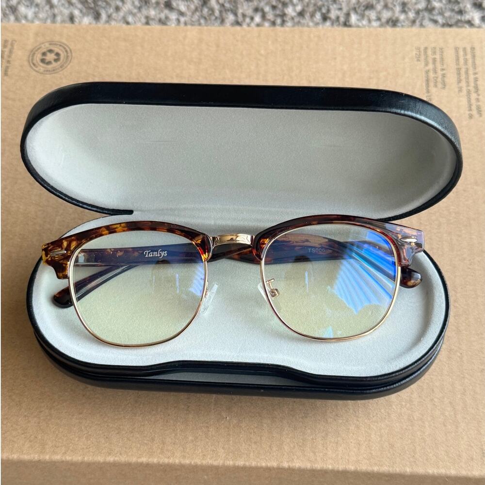 Tanlys Tortoise Shell Half-Rim Eyeglass Frames w/ Hard Case